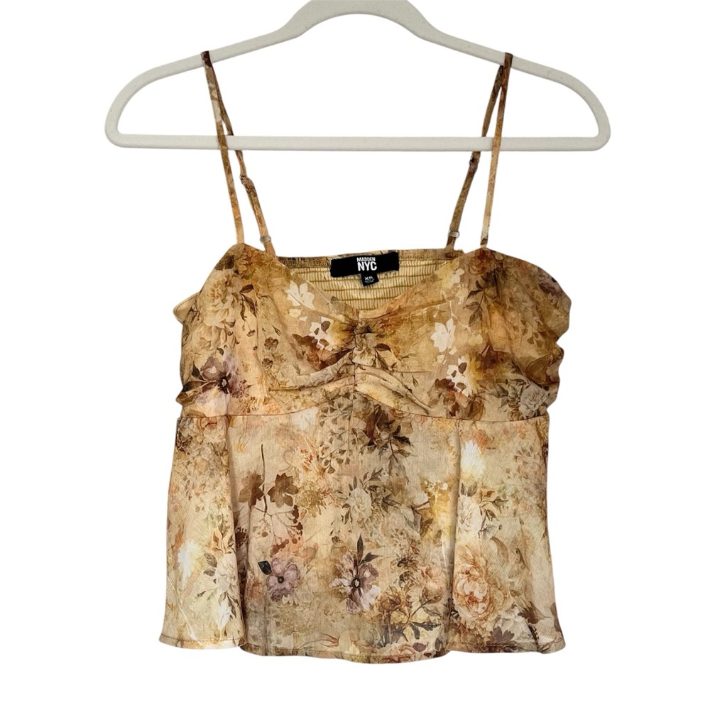 Madden NYC Floral Sheer Babydoll Cami Top XS Brown Beige Romantic Y2K